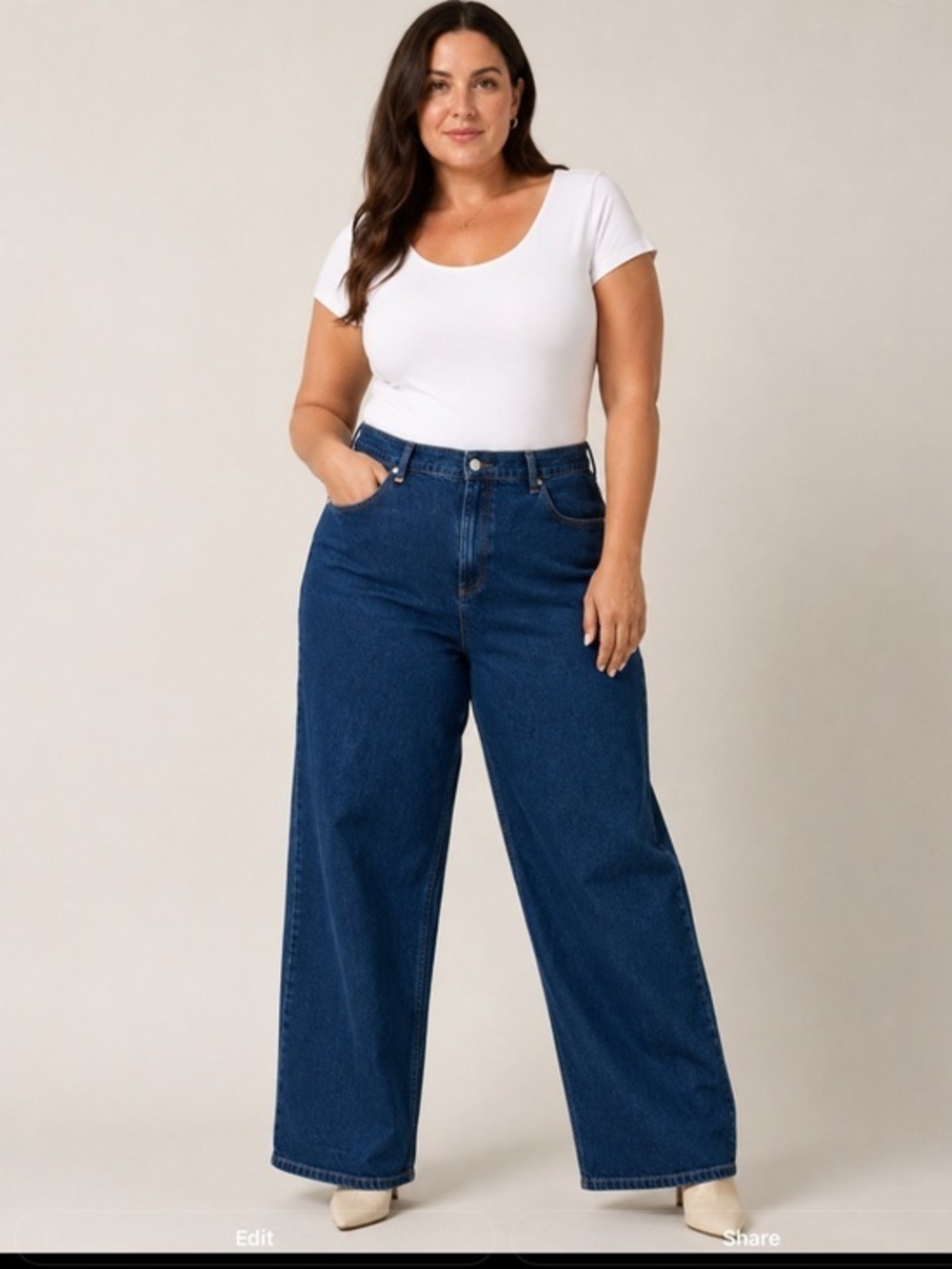 ASOS Design Wide Leg Curve Blue Denim Baggy Jeans in size 18/32
